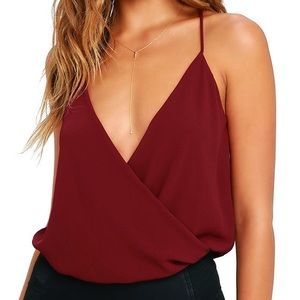 LULUS WELL DRESSED WINE RED BODYSUIT NWT Medium